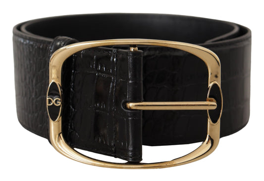 Dolce &amp; Gabbana Ceinture à boucle avec logo DG en métal doré à imprimé crocodile noir