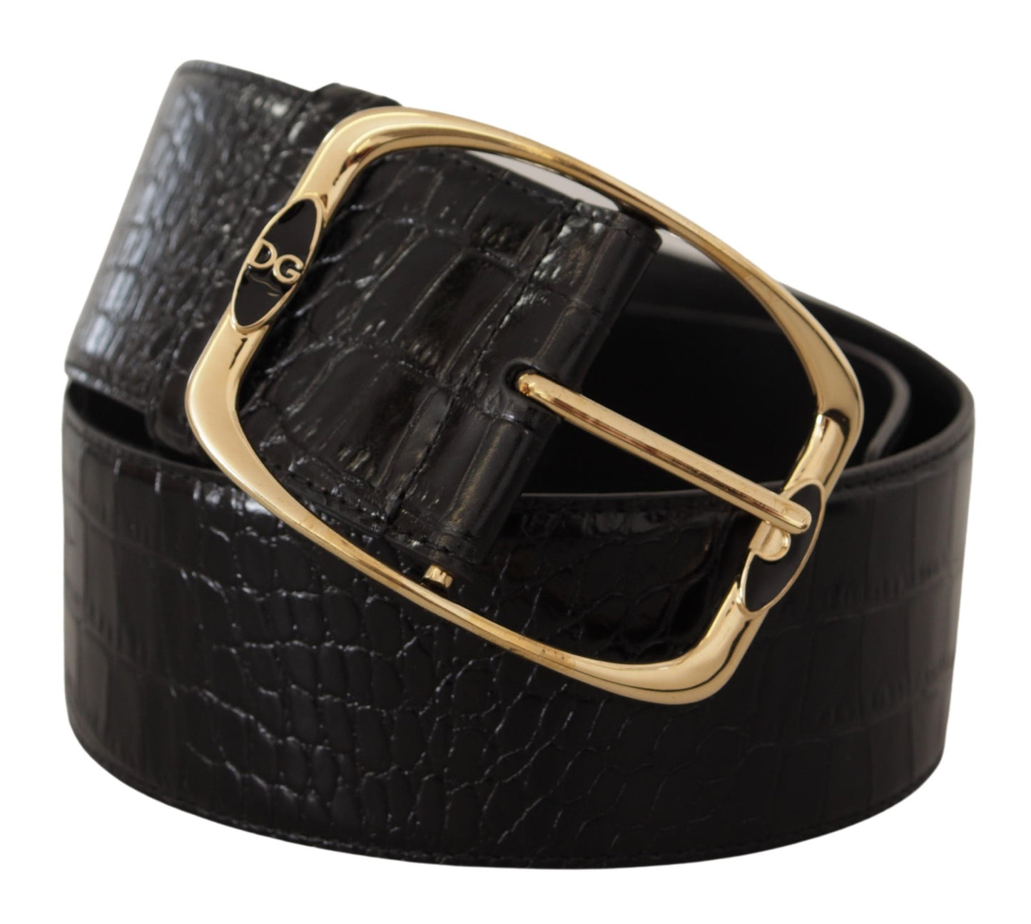 Dolce &amp; Gabbana Ceinture à boucle avec logo DG en métal doré à imprimé crocodile noir