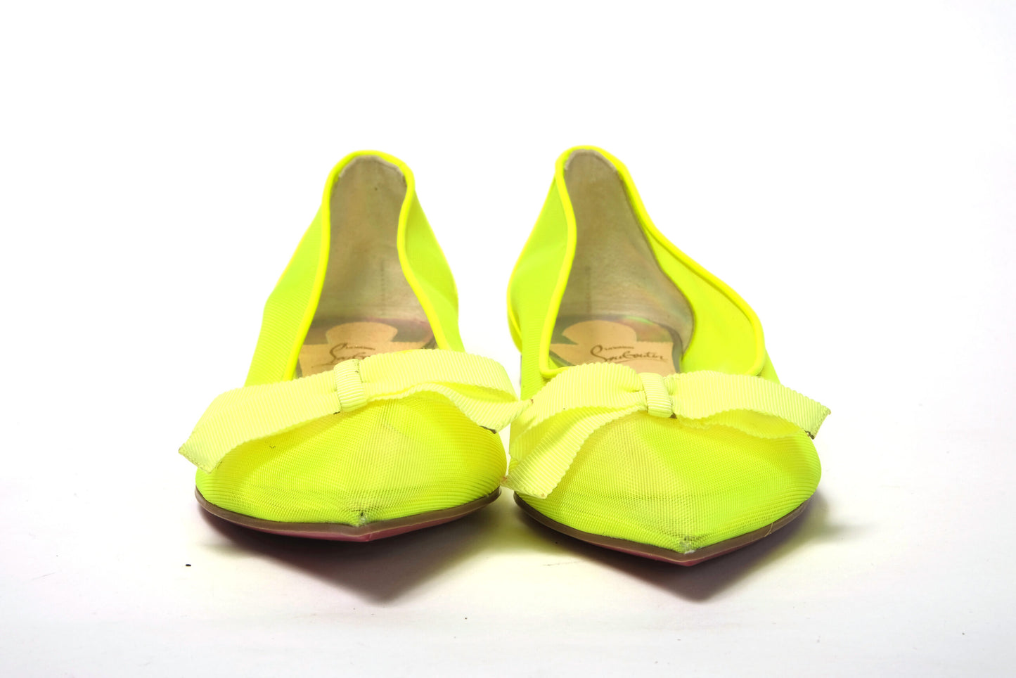 Christian Louboutin Fluro Jaune Chaussure à Bout Plat