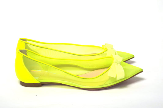 Christian Louboutin Fluro Jaune Chaussure à Bout Plat