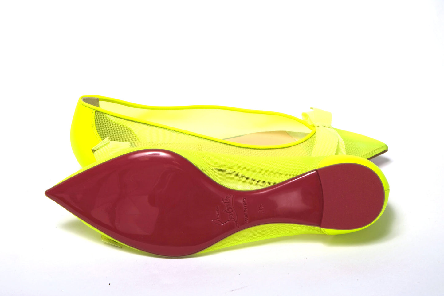 Christian Louboutin Fluro Jaune Chaussure à Bout Plat