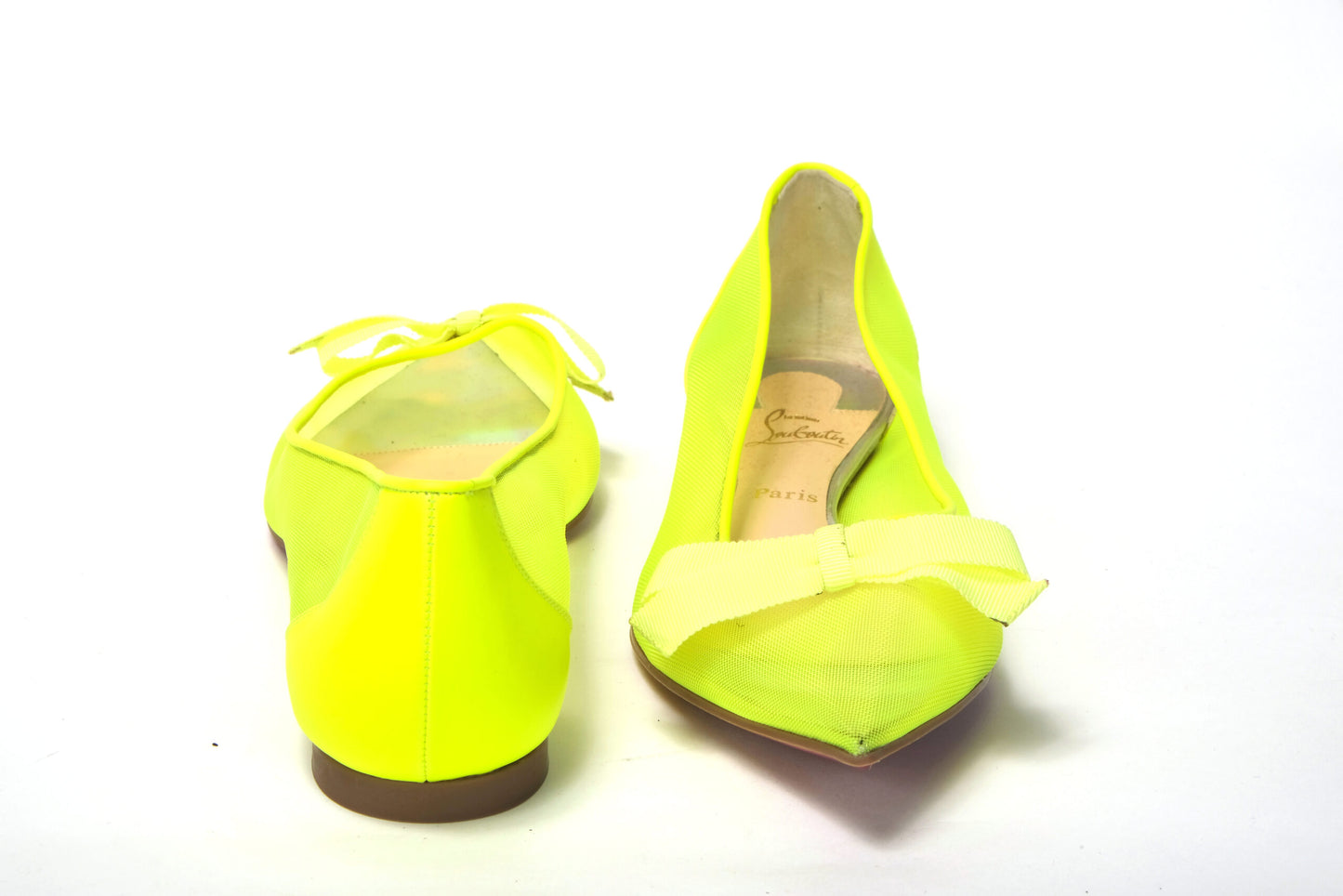 Christian Louboutin Fluro Jaune Chaussure à Bout Plat