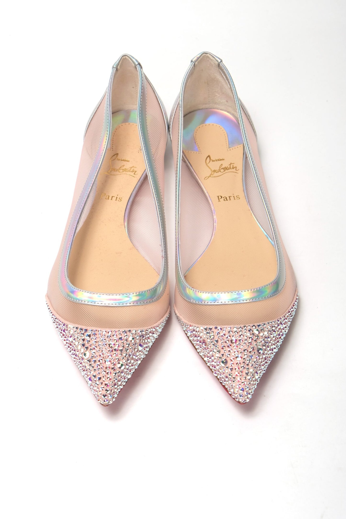 Christian Louboutin Silver Rose Chaussure à bout plat avec cristaux