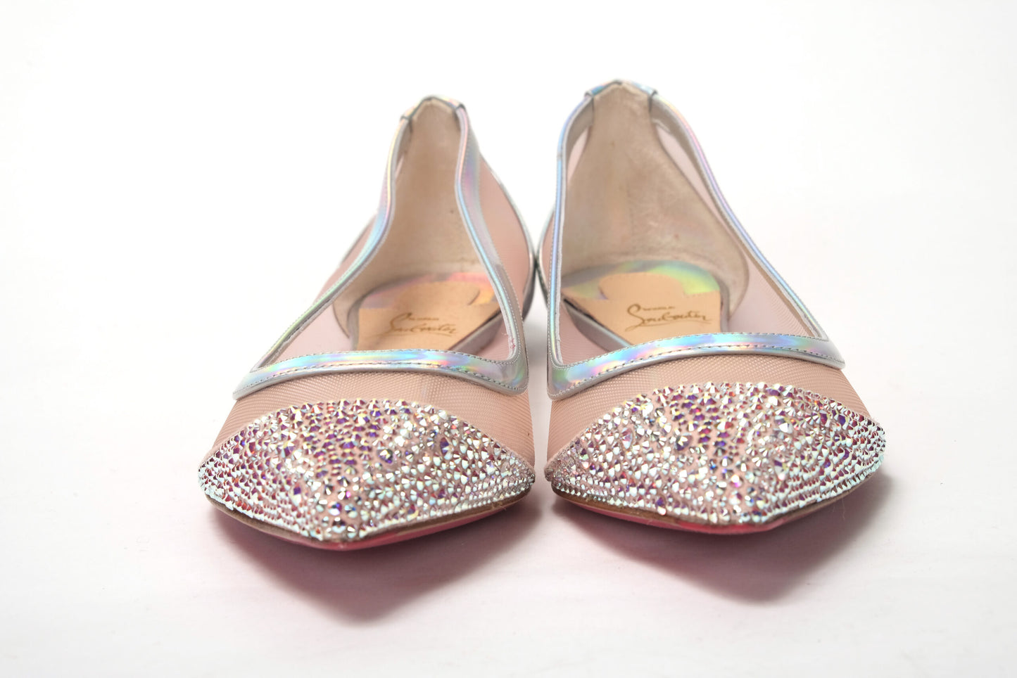 Christian Louboutin Silver Rose Chaussure à bout plat avec cristaux