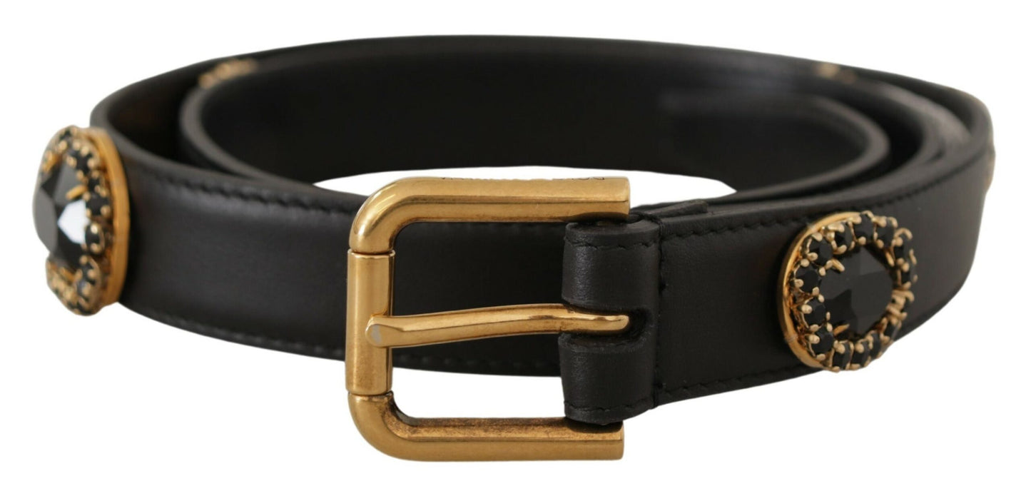 Dolce &amp; Gabbana Ceinture en cuir noir ornée de logo en cristal