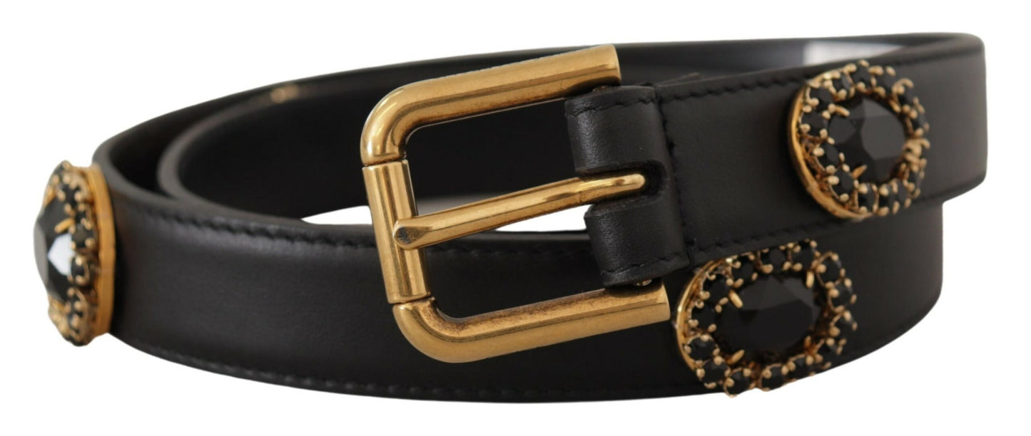 Dolce &amp; Gabbana Ceinture en cuir noir ornée de logo en cristal