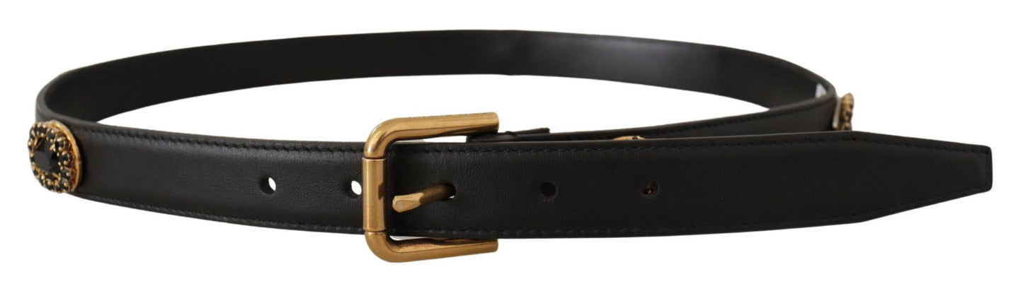 Dolce &amp; Gabbana Ceinture en cuir noir ornée de logo en cristal