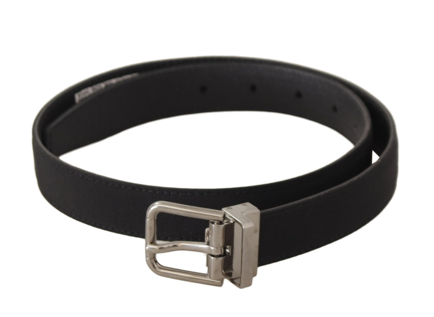 Dolce &amp; Gabbana Ceinture à boucle en métal argenté en cuir et toile noire