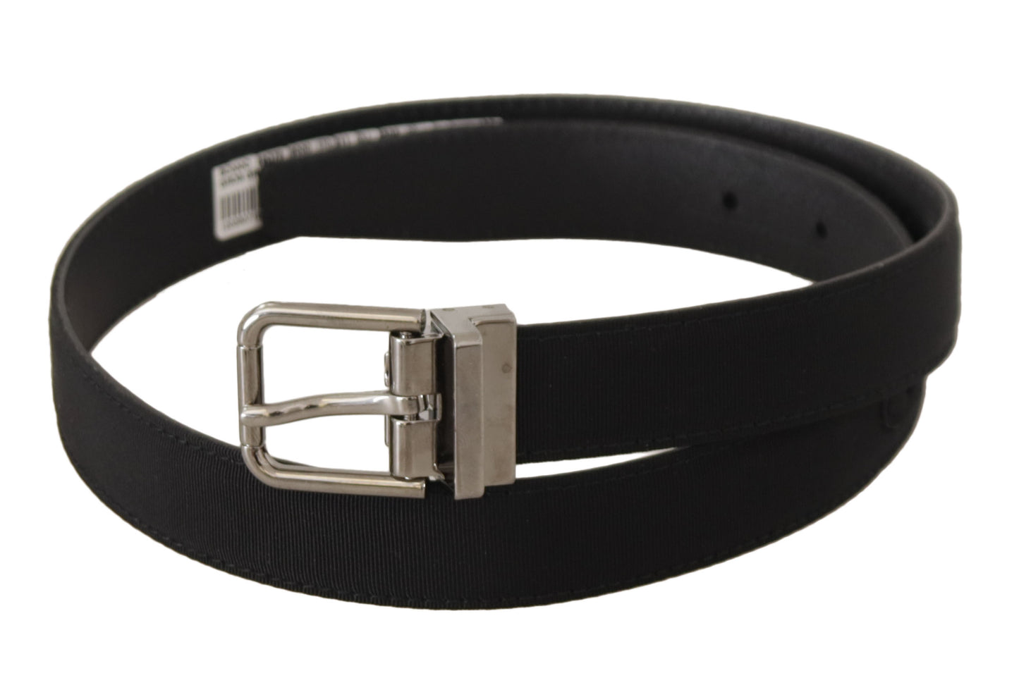 Dolce &amp; Gabbana Ceinture à boucle en métal argenté en cuir et toile noire