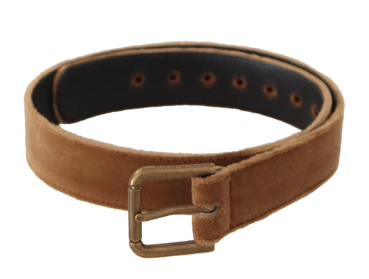 Dolce &amp; Gabbana Ceinture à boucle en métal avec logo vintage en velours marron et bronze