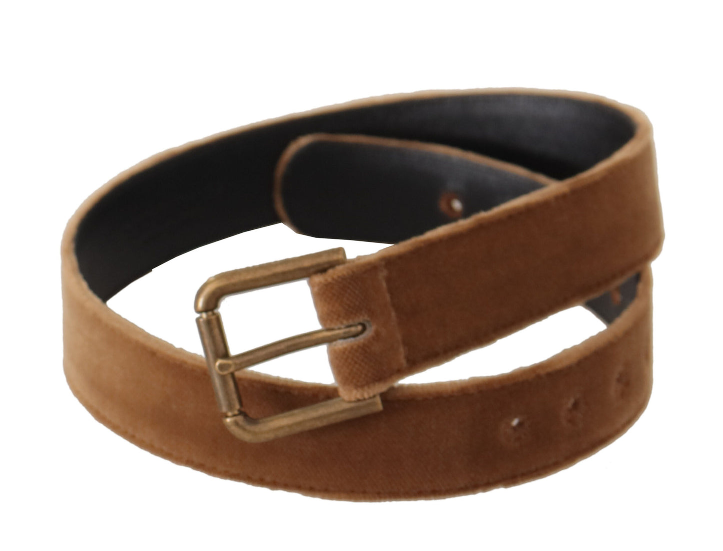 Dolce &amp; Gabbana Ceinture à boucle en métal avec logo vintage en velours marron et bronze