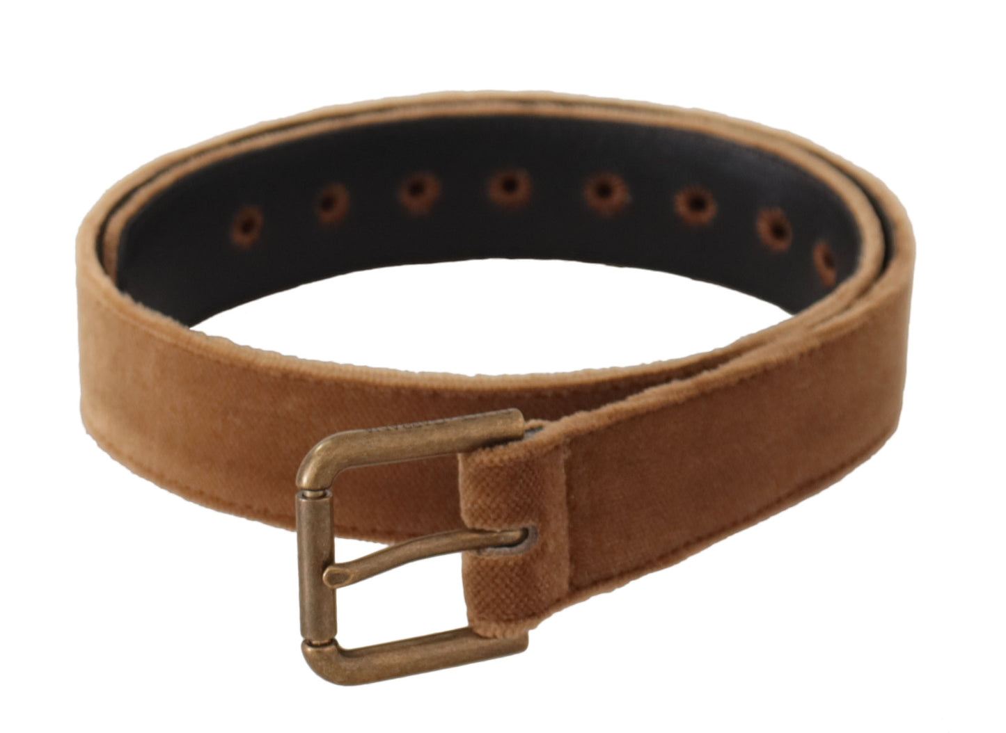 Dolce &amp; Gabbana Ceinture à boucle en métal avec logo vintage en velours marron et bronze