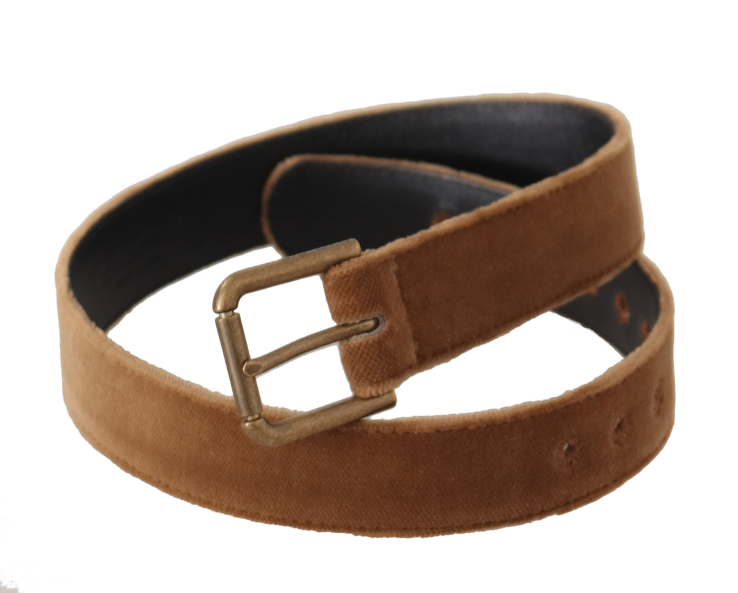 Dolce &amp; Gabbana Ceinture à boucle en métal avec logo vintage en velours marron et bronze