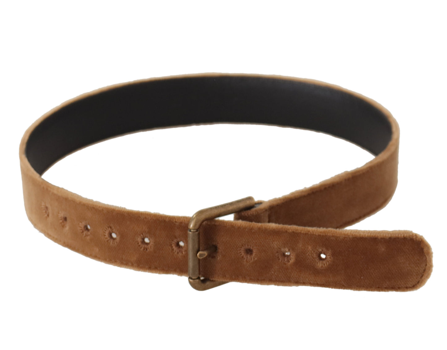 Dolce &amp; Gabbana Ceinture à boucle en métal avec logo vintage en velours marron et bronze