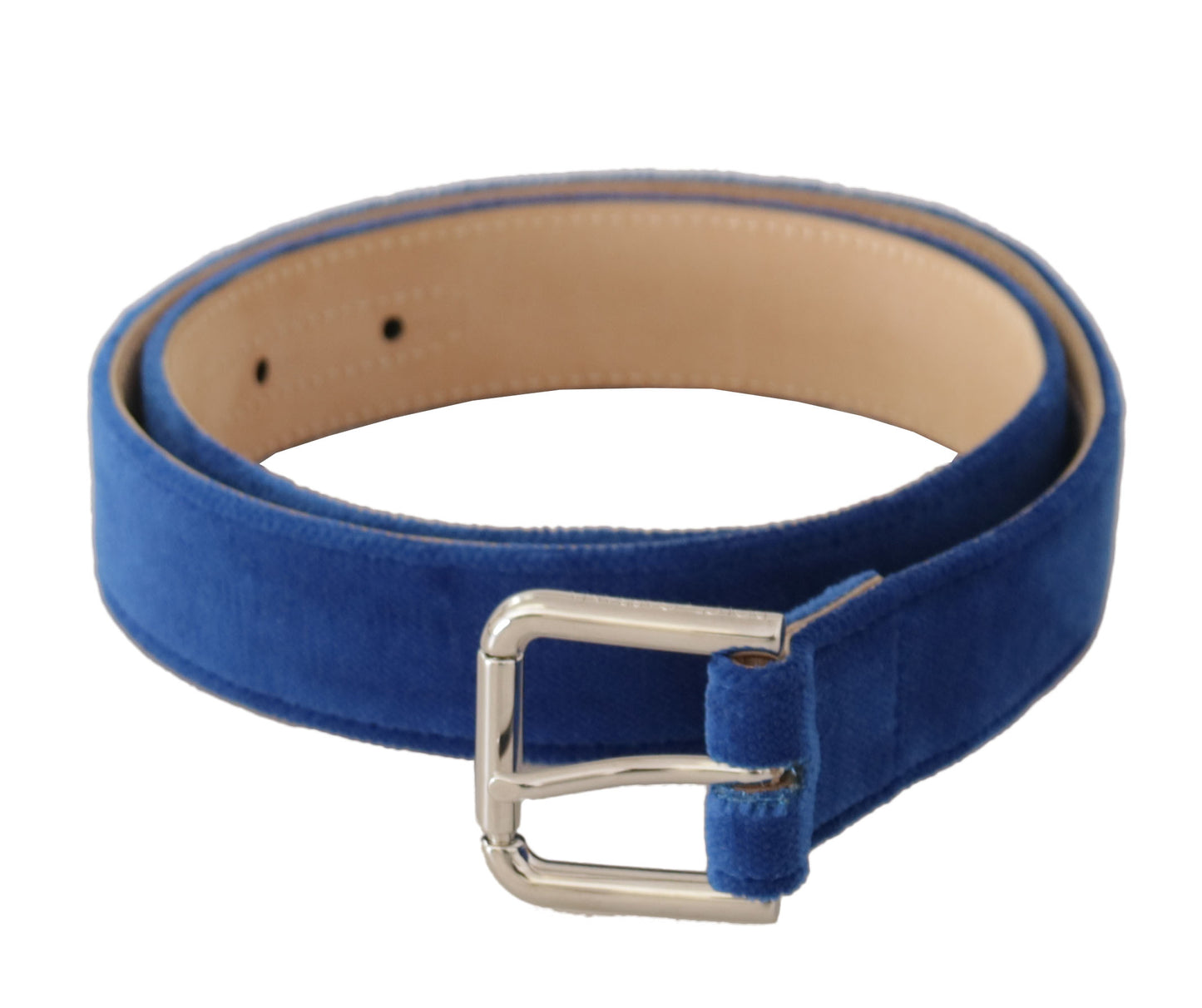 Dolce &amp; Gabbana Ceinture à boucle en métal gravé avec logo argenté en velours bleu