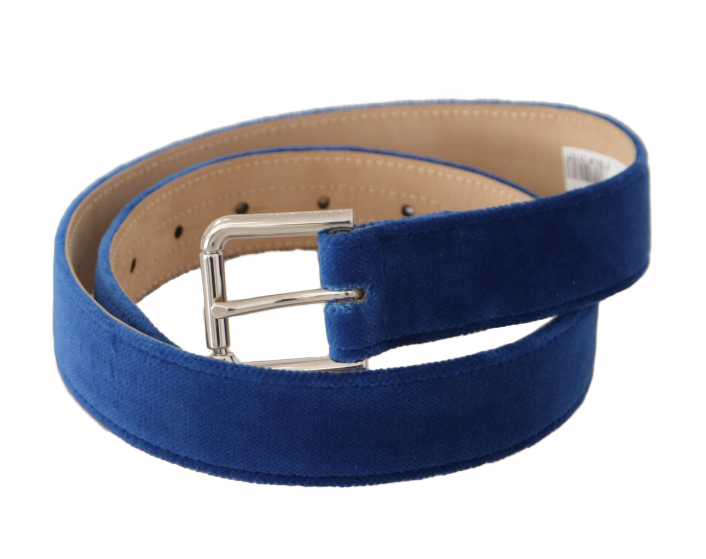 Dolce &amp; Gabbana Ceinture à boucle en métal gravé avec logo argenté en velours bleu