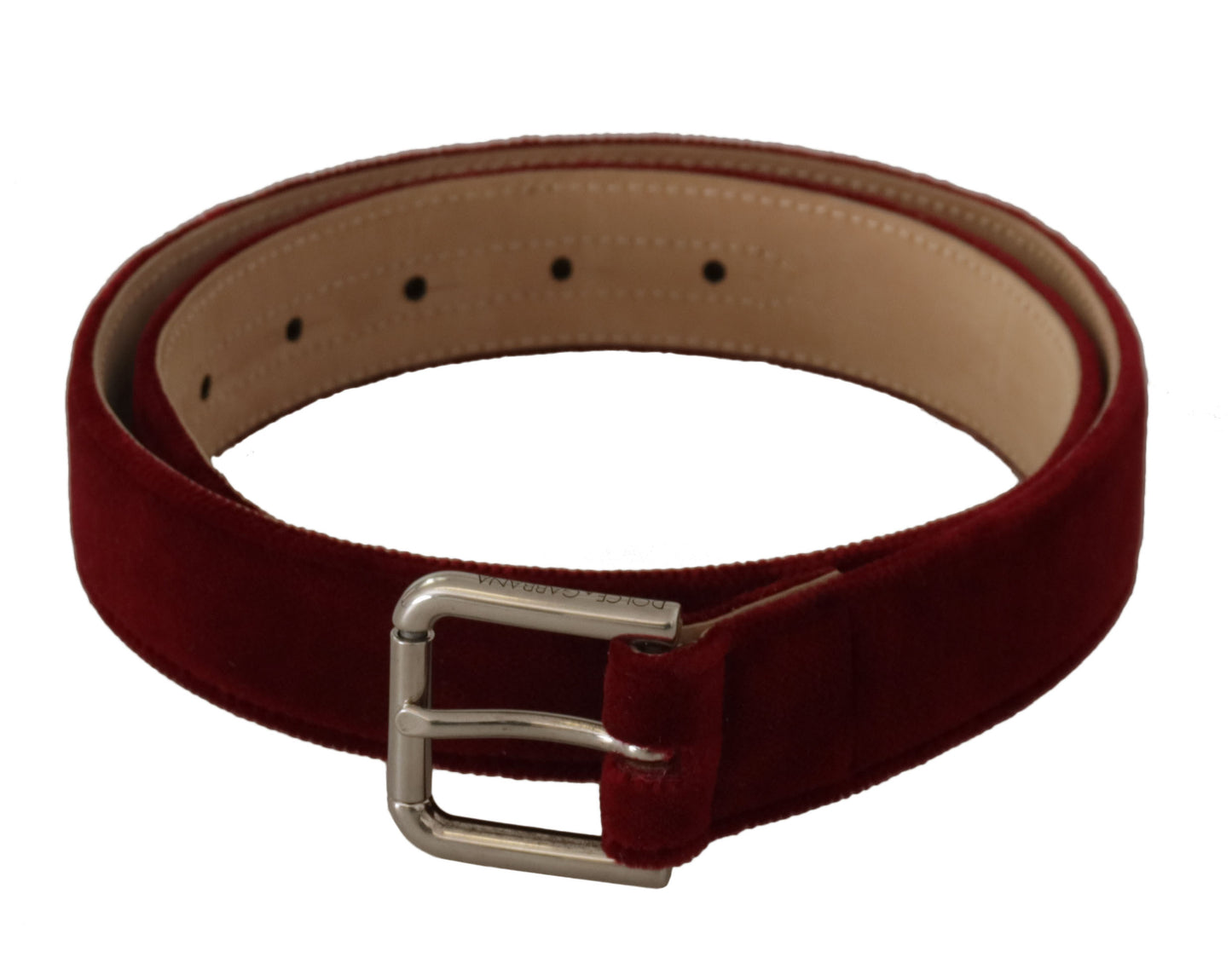 Dolce &amp; Gabbana Ceinture à boucle en métal gravé avec logo argenté en velours rouge