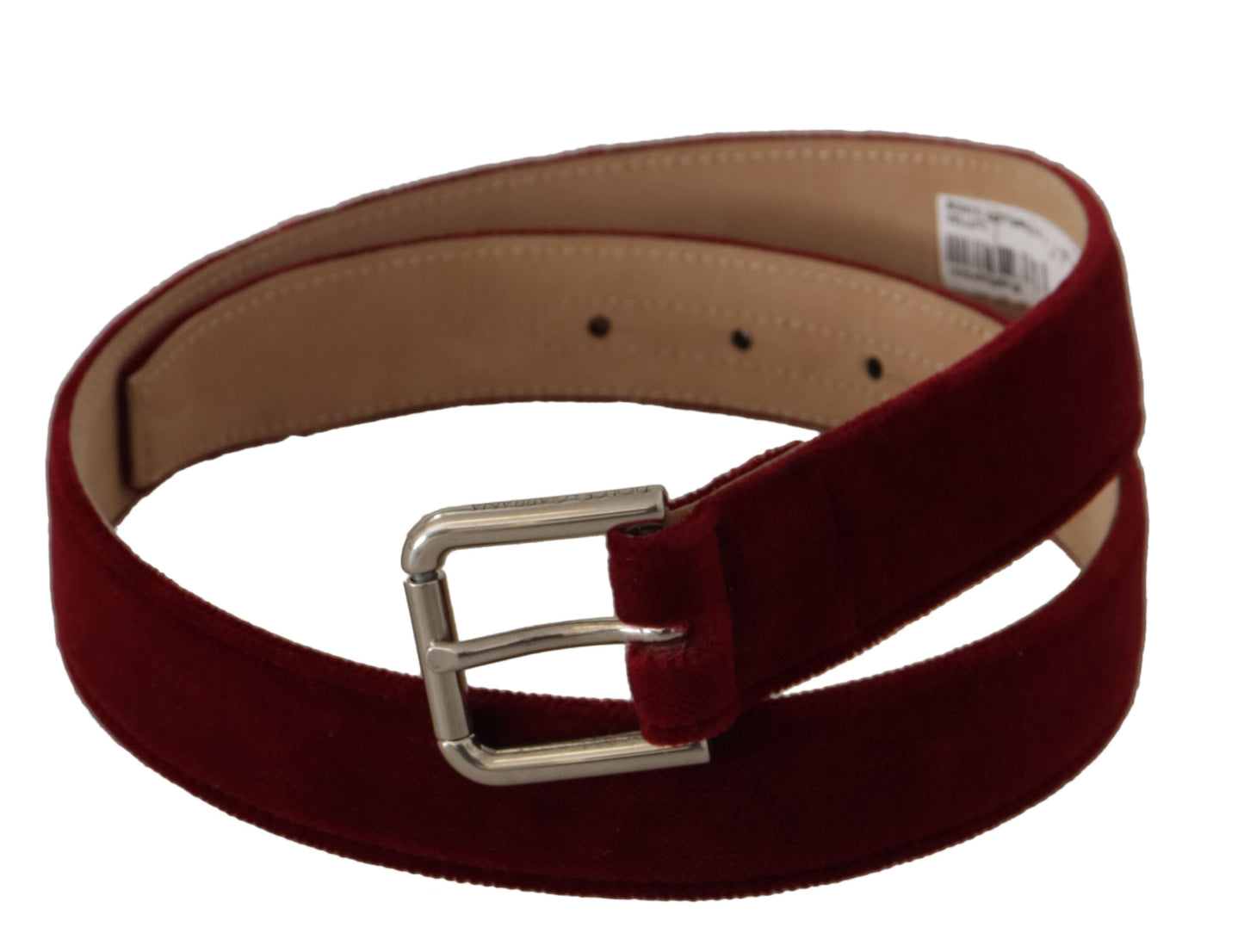 Dolce &amp; Gabbana Ceinture à boucle en métal gravé avec logo argenté en velours rouge