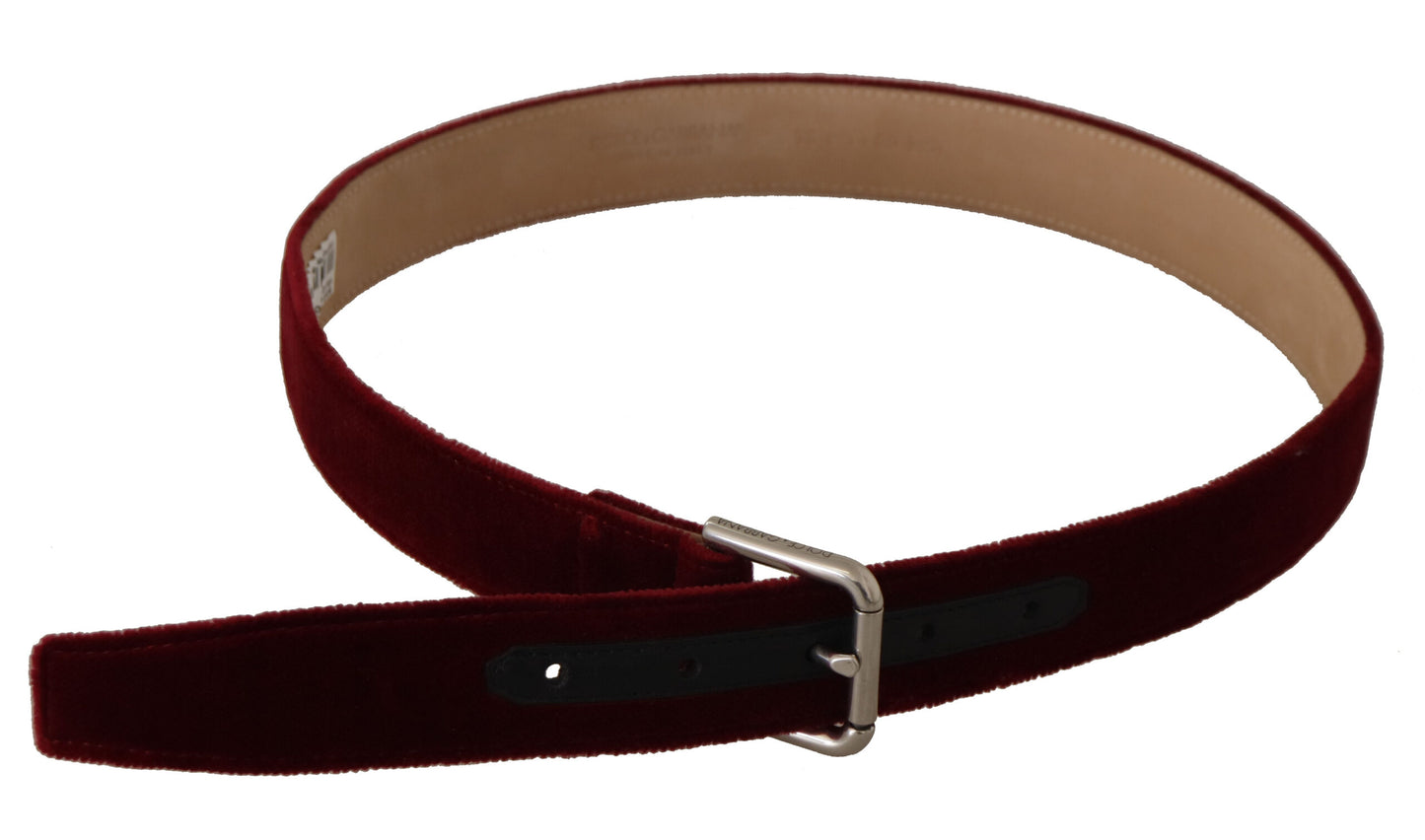 Dolce &amp; Gabbana Ceinture à boucle en métal gravé avec logo argenté en velours rouge