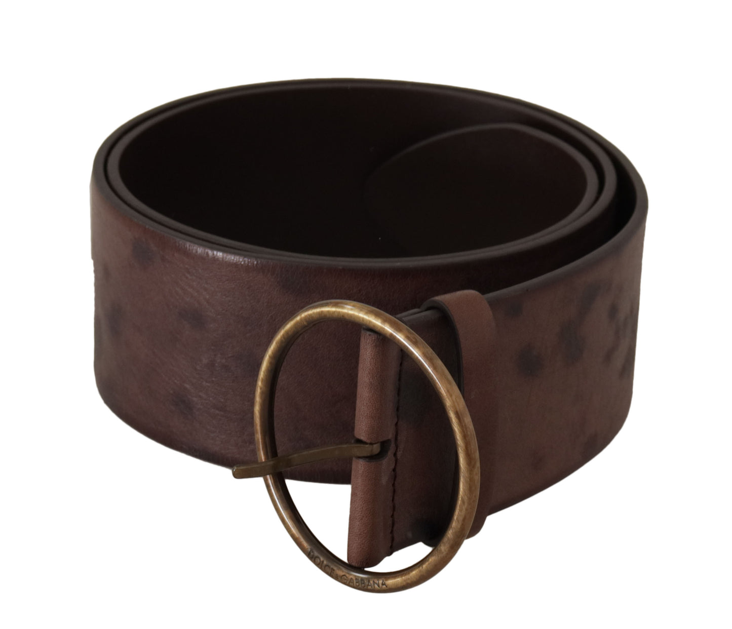 Dolce &amp; Gabbana Ceinture à boucle ronde avec logo en cuir de veau large marron foncé