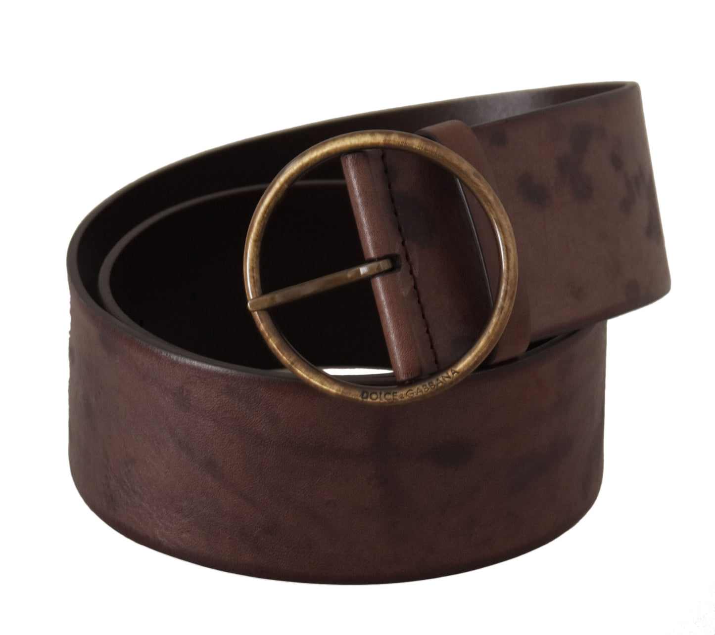 Dolce &amp; Gabbana Ceinture à boucle ronde avec logo en cuir de veau large marron foncé