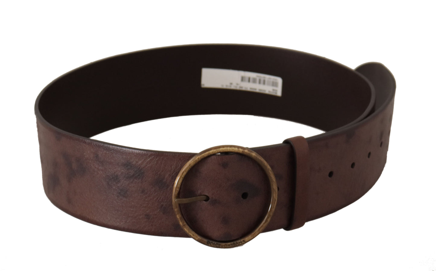 Dolce &amp; Gabbana Ceinture à boucle ronde avec logo en cuir de veau large marron foncé