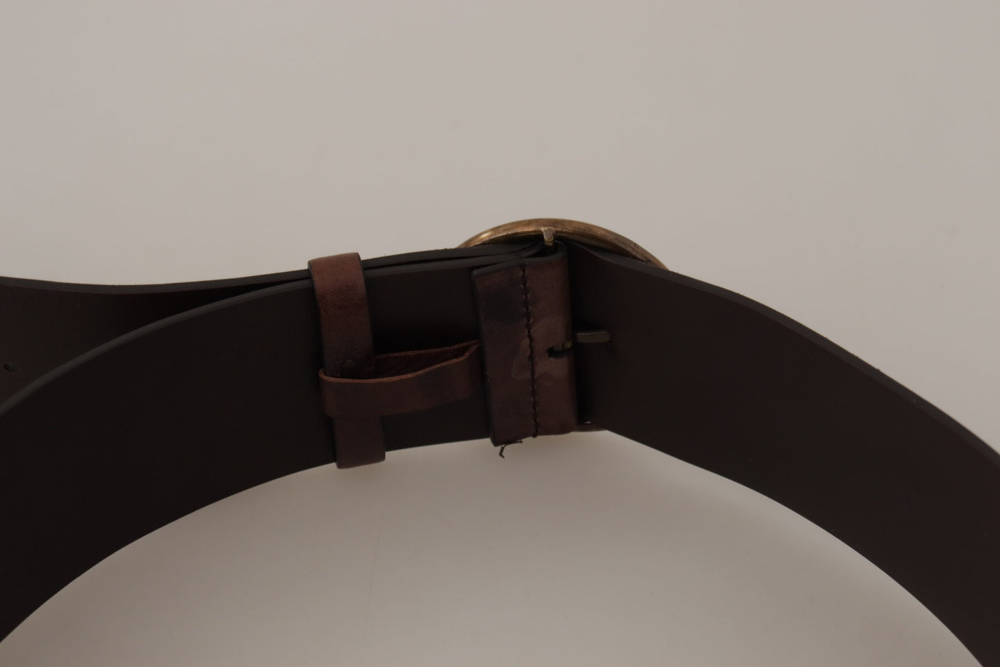 Dolce &amp; Gabbana Ceinture à boucle ronde avec logo en cuir de veau large marron foncé