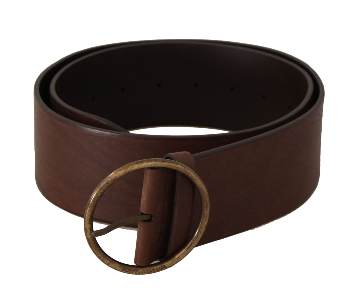 Dolce &amp; Gabbana Ceinture à boucle ronde en métal avec logo taille large en cuir marron