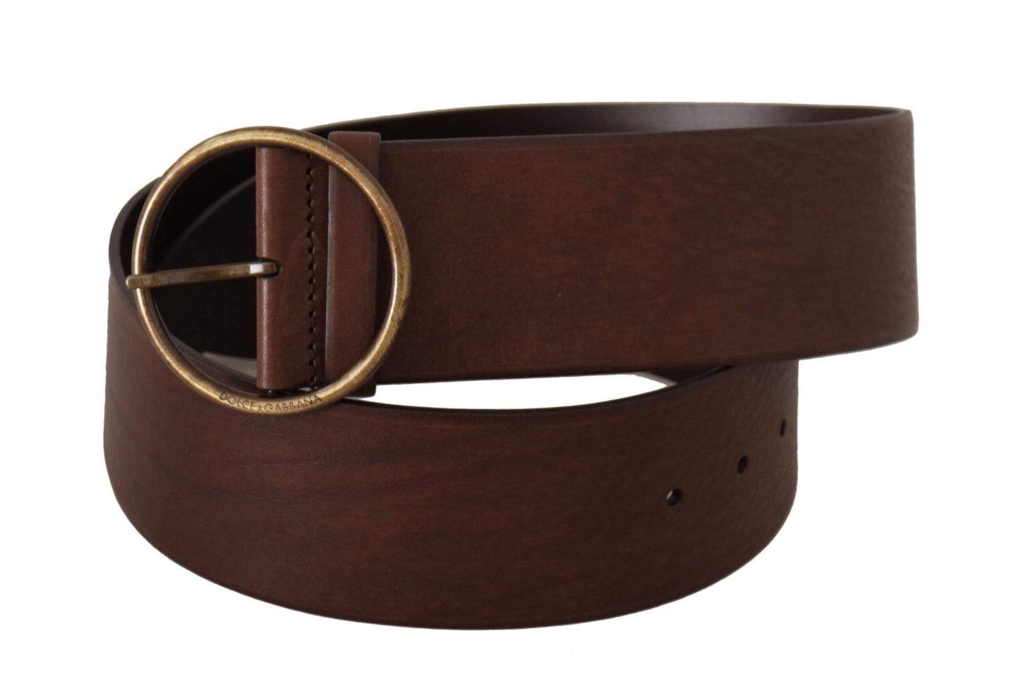 Dolce &amp; Gabbana Ceinture à boucle ronde en métal avec logo taille large en cuir marron