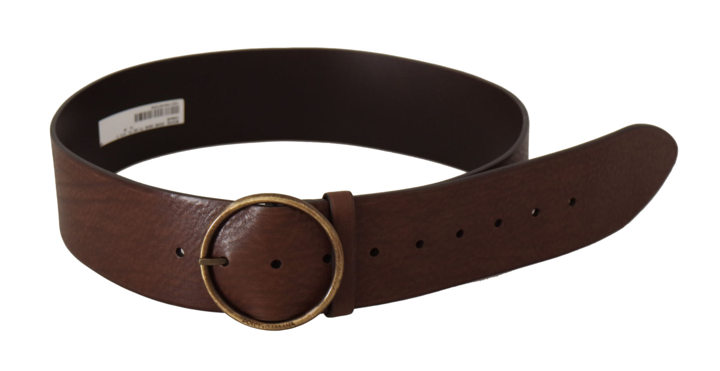 Dolce &amp; Gabbana Ceinture à boucle ronde en métal avec logo taille large en cuir marron