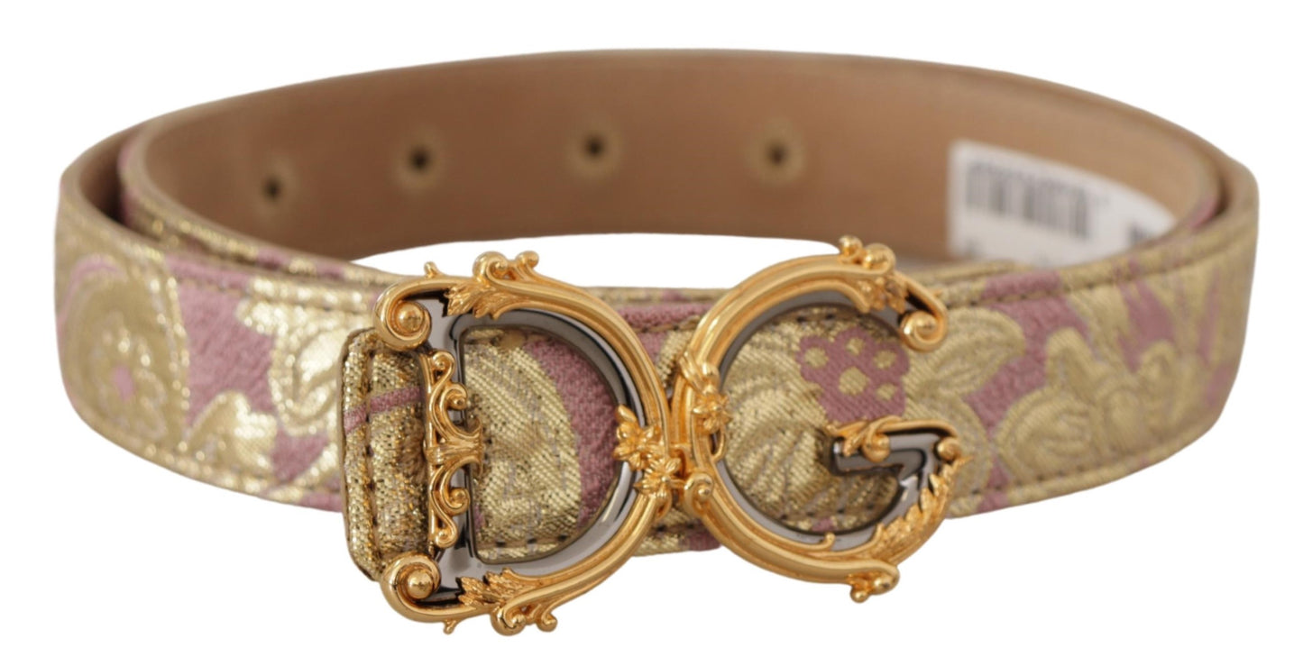 Dolce &amp; Gabbana Ceinture à boucle en métal doré avec logo DG en jacquard rose rose