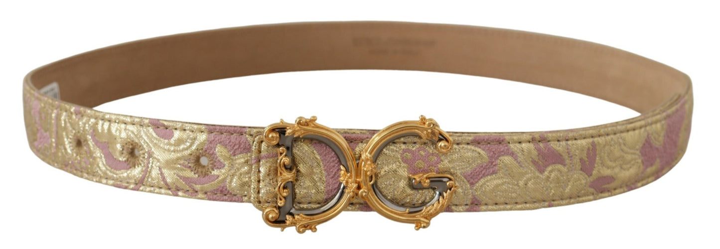 Dolce &amp; Gabbana Ceinture à boucle en métal doré avec logo DG en jacquard rose rose