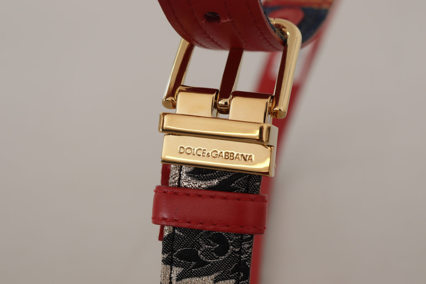 Dolce &amp; Gabbana Ceinture à boucle en métal doré patchwork majolique multicolore