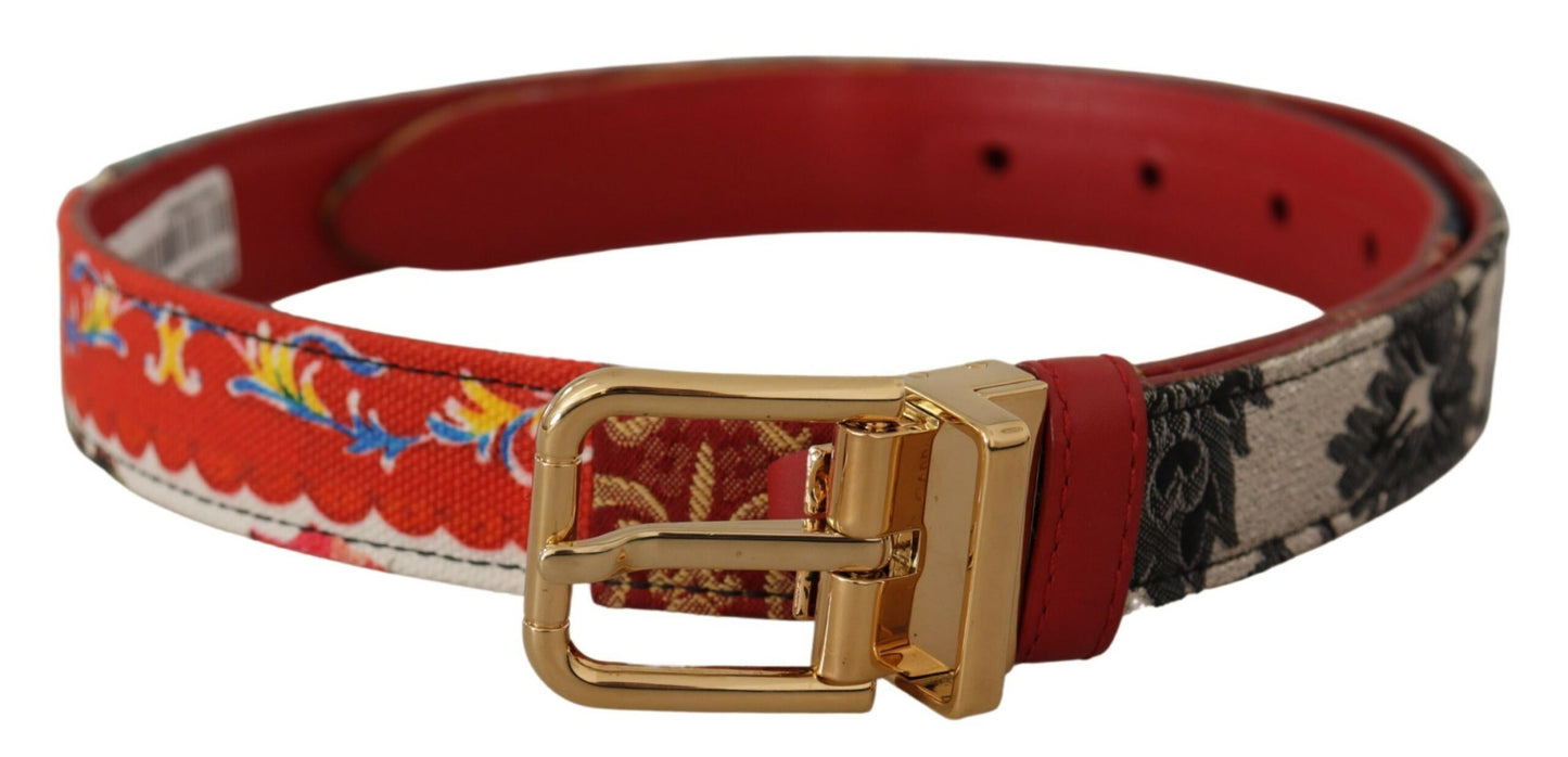 Dolce &amp; Gabbana Ceinture à boucle en métal doré patchwork majolique multicolore