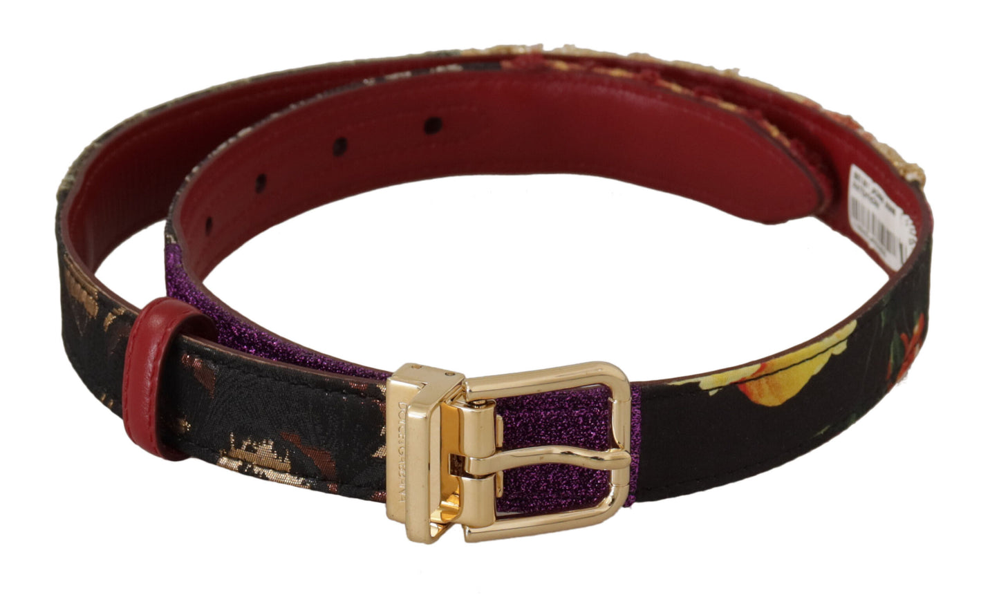 Dolce &amp; Gabbana Ceinture à boucle en métal doré en cuir patchwork multicolore