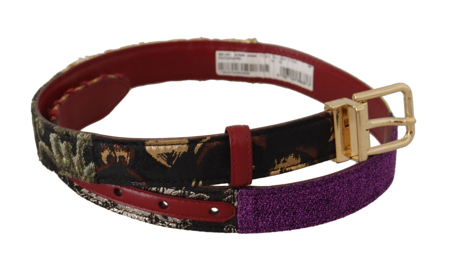 Dolce &amp; Gabbana Ceinture à boucle en métal doré en cuir patchwork multicolore