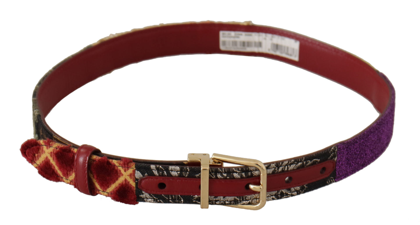 Dolce &amp; Gabbana Ceinture à boucle en métal doré en cuir patchwork multicolore