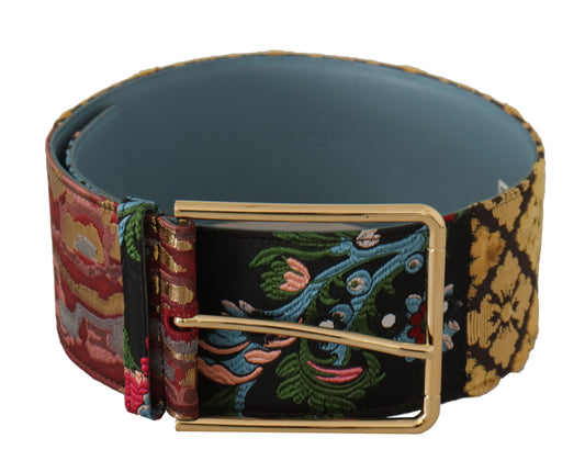 Dolce &amp; Gabbana Ceinture à boucle en métal doré en cuir brodé multicolore