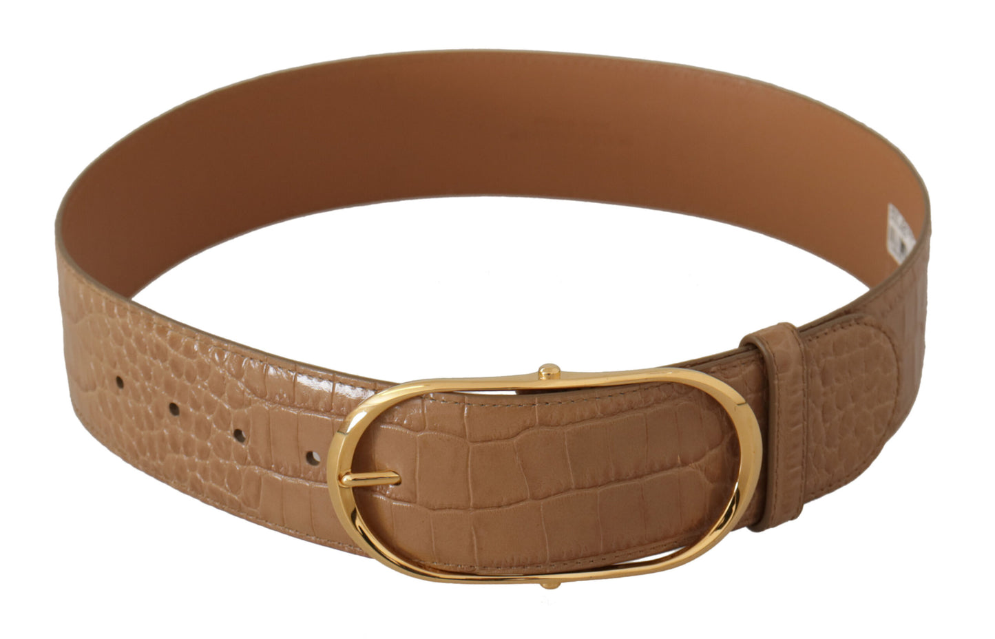 Dolce &amp; Gabbana Ceinture à boucle ovale en cuir beige marron en métal doré