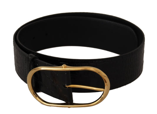 Dolce &amp; Gabbana Ceinture en cuir gaufré noir avec boucle en métal doré