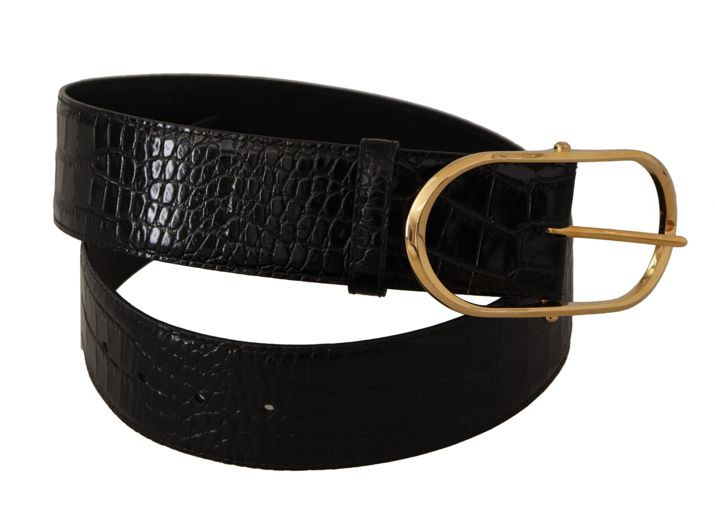 Dolce &amp; Gabbana Ceinture en cuir gaufré noir avec boucle en métal doré