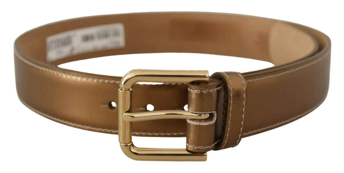 Dolce &amp; Gabbana Ceinture à boucle en cuir de veau bronze avec logo doré