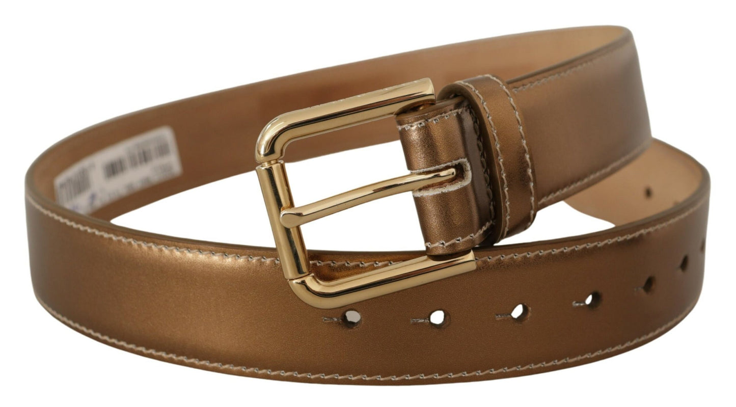 Dolce &amp; Gabbana Ceinture à boucle en cuir de veau bronze avec logo doré