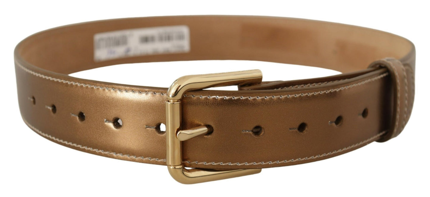 Dolce &amp; Gabbana Ceinture à boucle en cuir de veau bronze avec logo doré