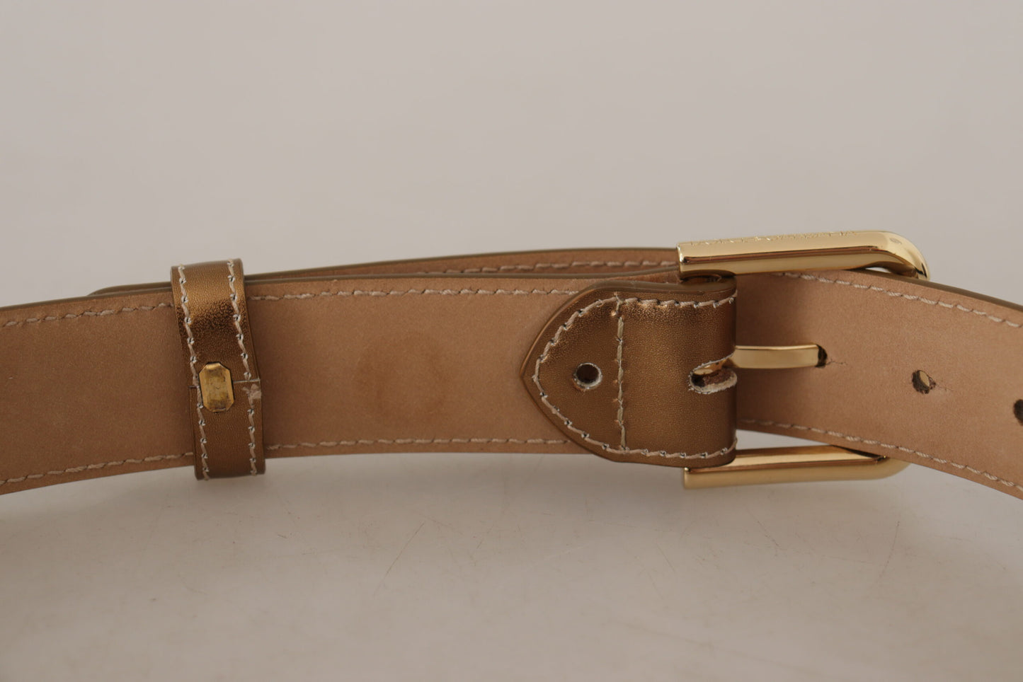 Dolce &amp; Gabbana Ceinture à boucle en cuir de veau bronze avec logo doré