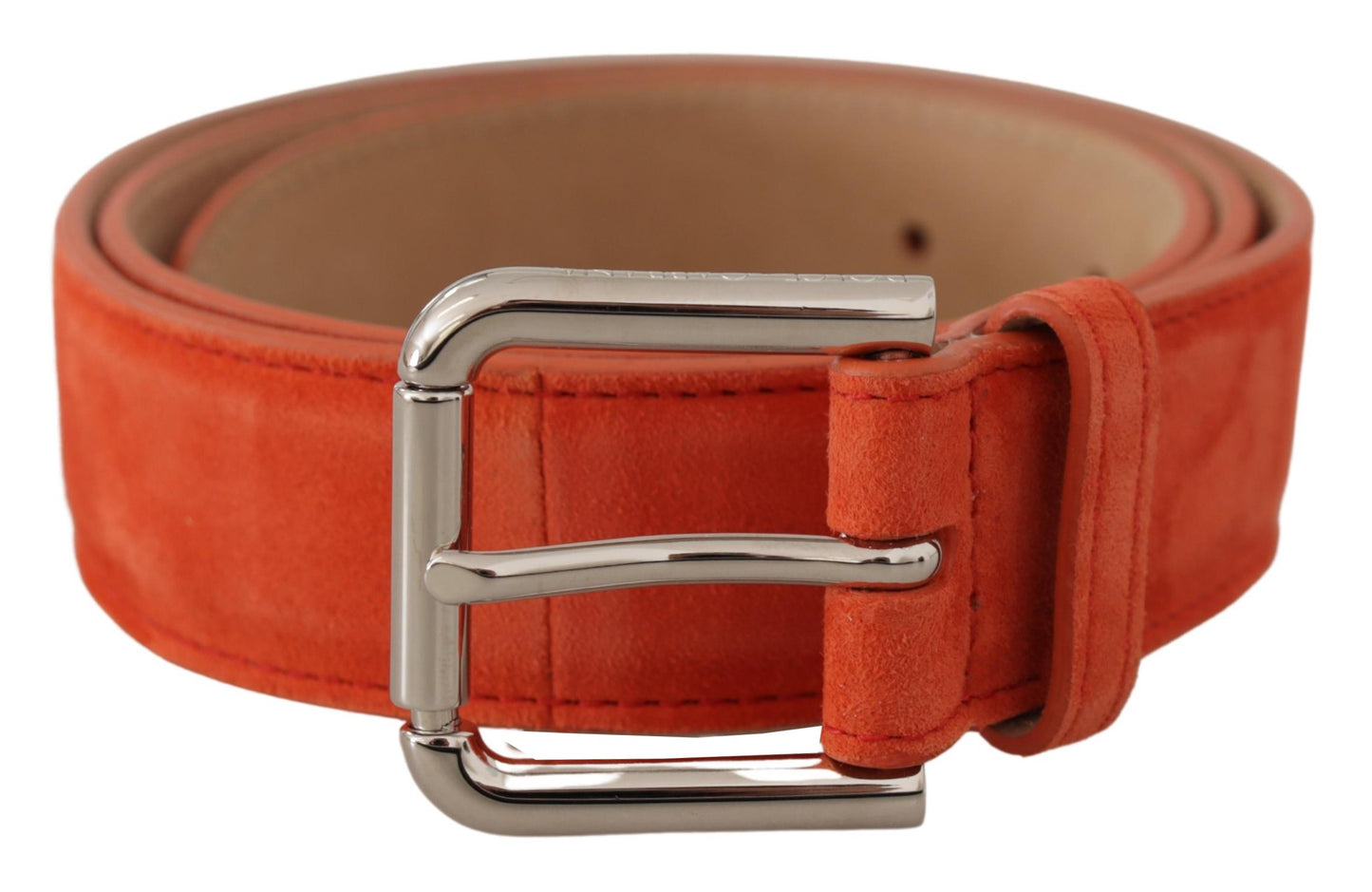 Dolce &amp; Gabbana Ceinture à boucle en métal avec logo argenté en daim et cuir orange