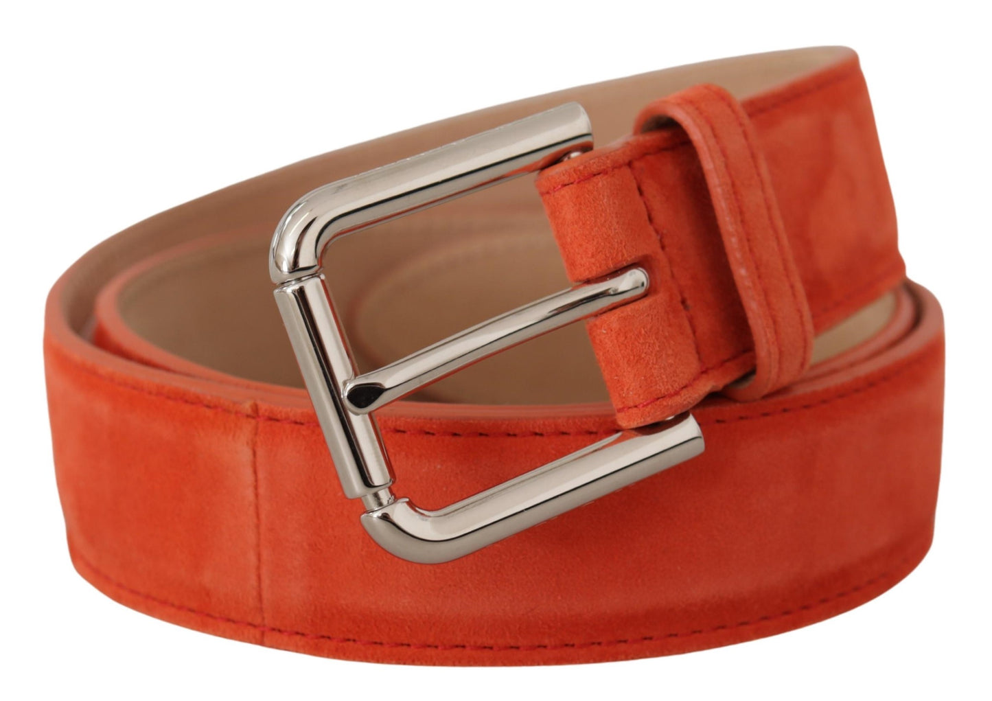 Dolce &amp; Gabbana Ceinture à boucle en métal avec logo argenté en daim et cuir orange