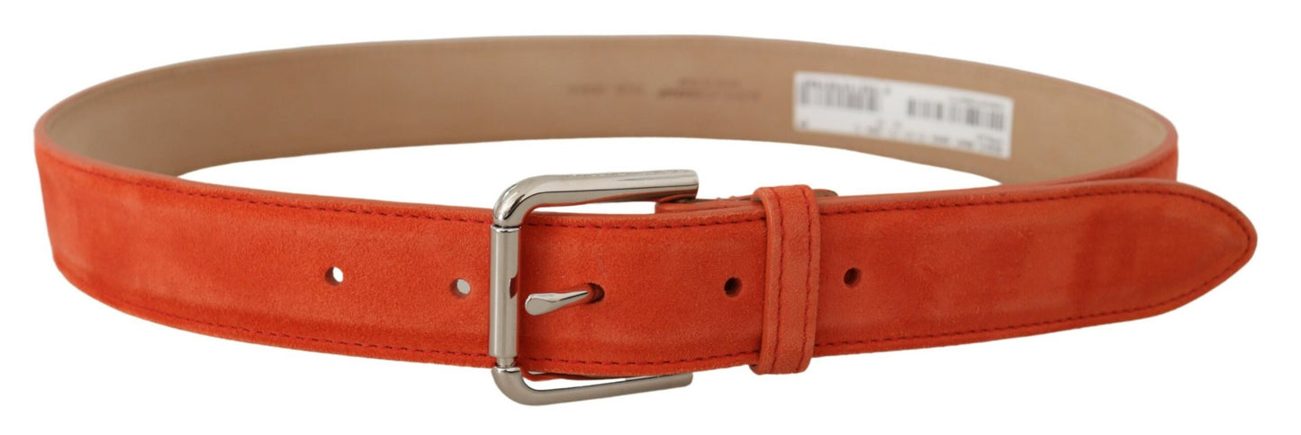 Dolce &amp; Gabbana Ceinture à boucle en métal avec logo argenté en daim et cuir orange