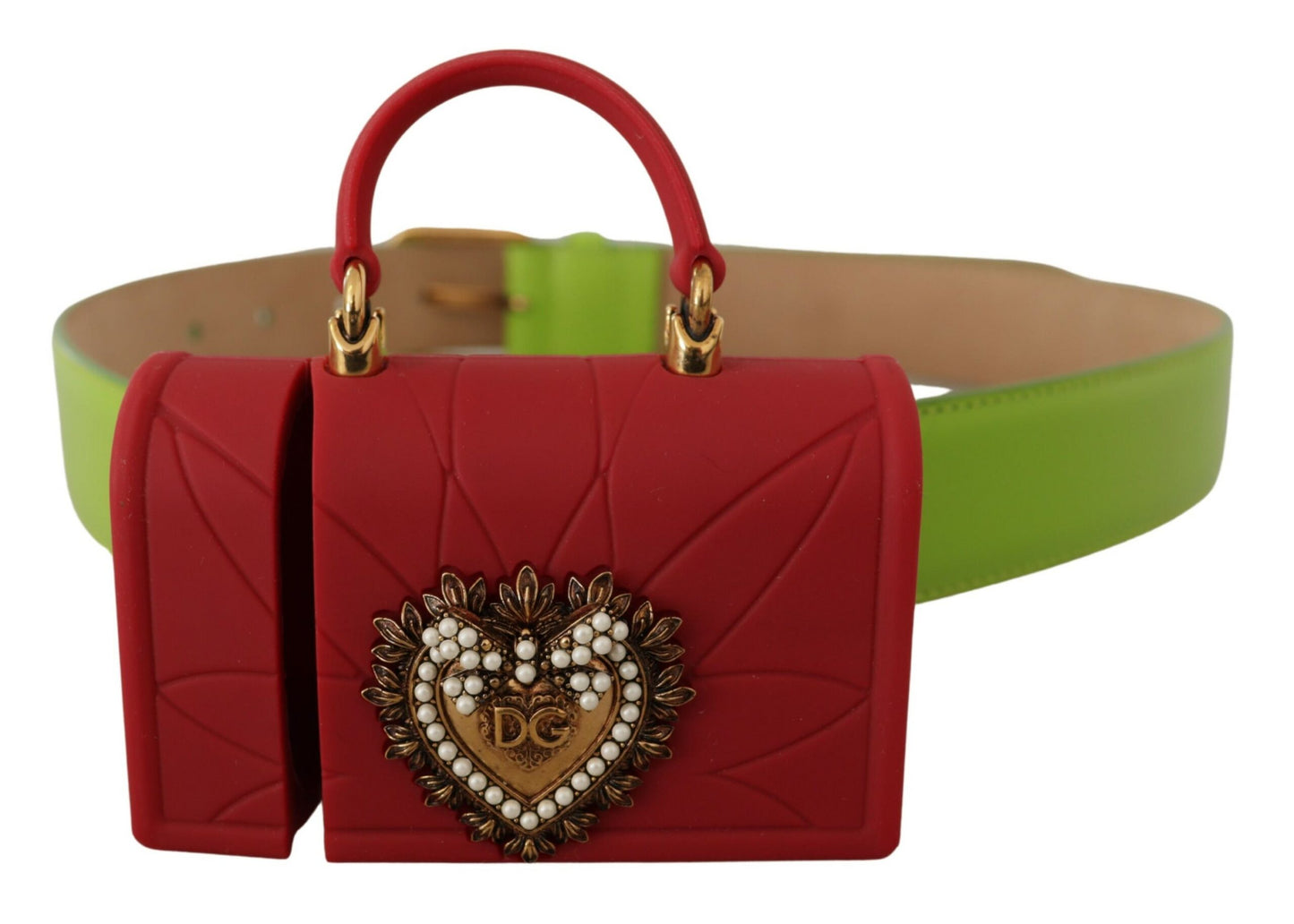 Dolce &amp; Gabbana Devotion Heart Micro Bag Kopfhörergürtel aus grünem Leder