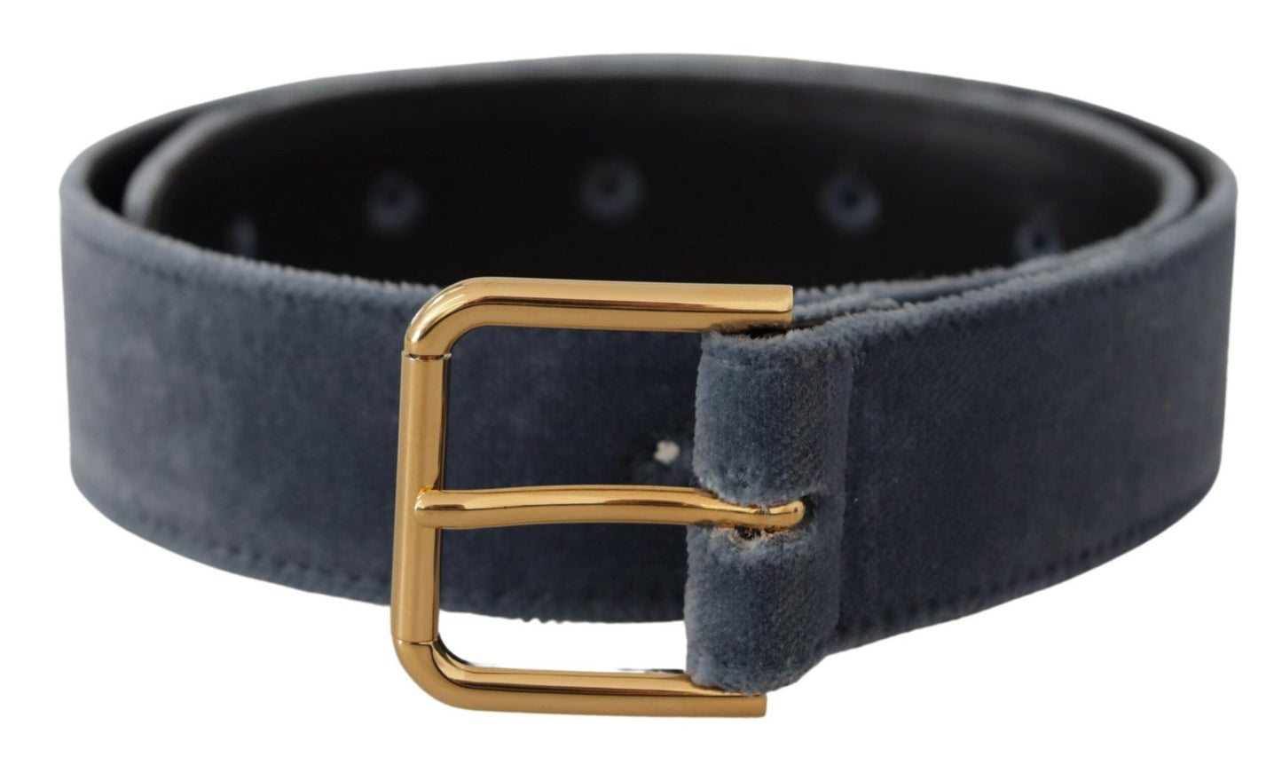 Dolce &amp; Gabbana Ceinture à boucle en velours bleu marine avec logo en métal doré